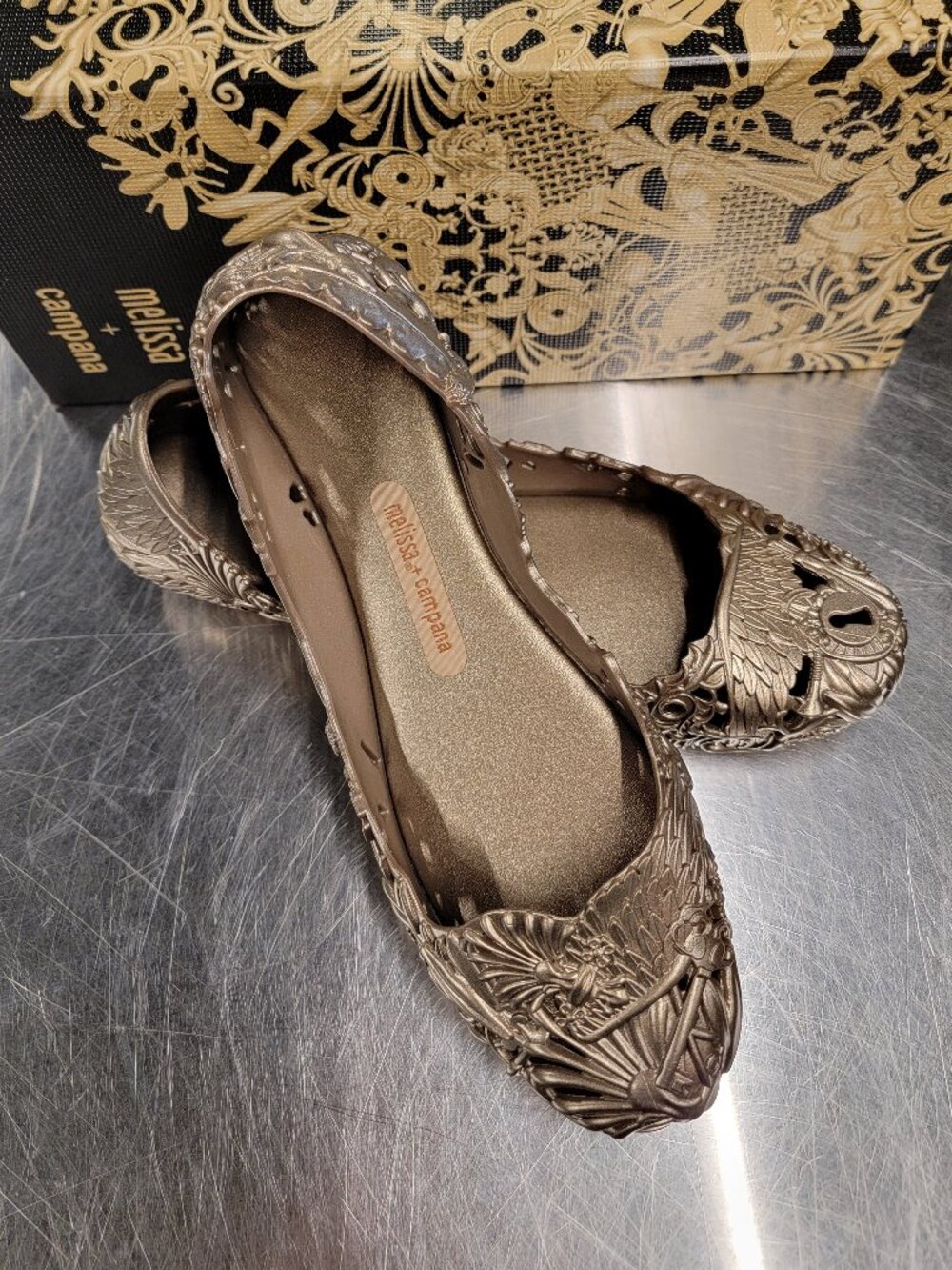 RARE - Melissa Campana Barroca Jelly Ballet Flats in Bronze